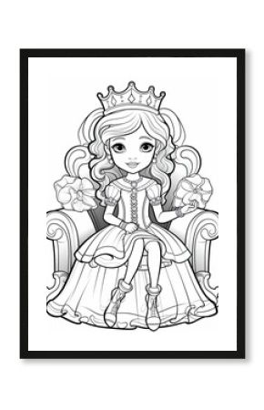 cute little princess sitting on chair coloring page art 