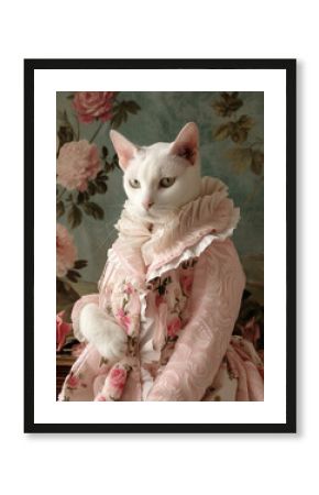 Cute white cat in pink dress