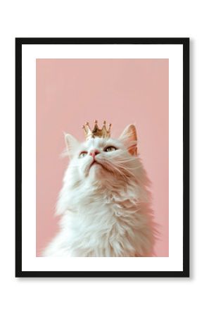 Cute white fluffy cat wearing a crown 
