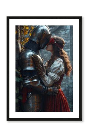 medieval knight and princess kisses, Generative AI