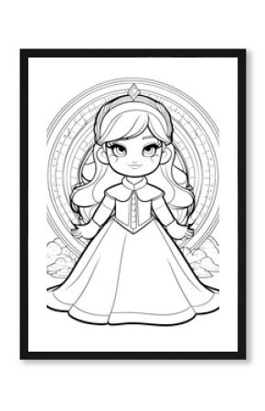 A drawing of a princess in a white dress with a cloud in the background.