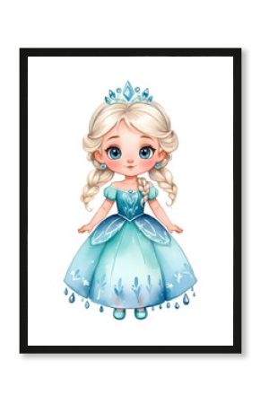 Watercolor baby princess, queen of ice, elsa, anna, birthday princess, girl 