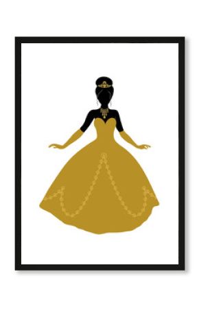 Black silhouette of princess in golden dress