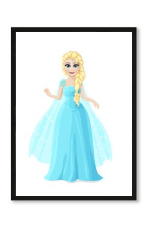 Illustration of a cute Princess in a blue dress with blond hair.