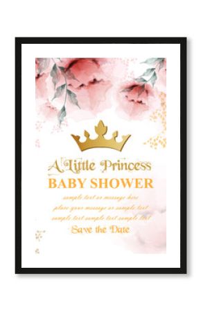 Happy birthday princess card Vector. Crown and Delicate floral bouquets