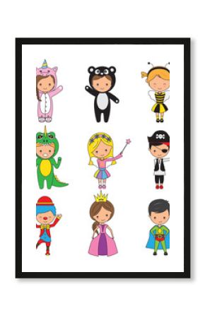 set of boys and girls in disguise. vector isolated