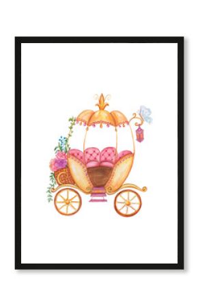 Golden carriage with flowers and butterfly for travel with princess
