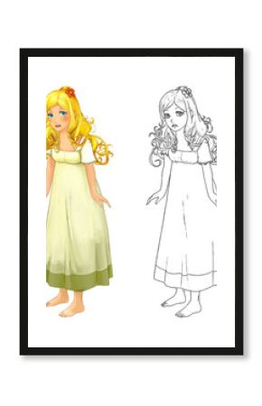 cartoon sketch scene beautiful princess illustration