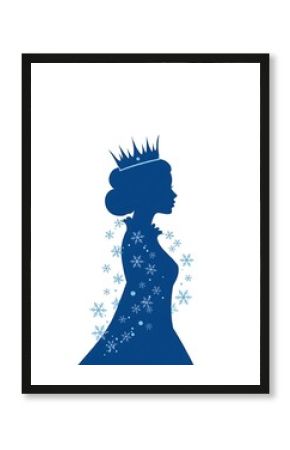 Serene Winter Queen: Blue Silhouette Illustration AI Generated