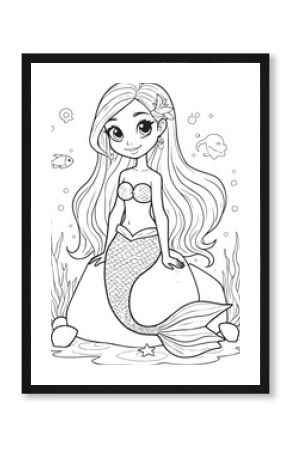Cute mermaid  coloring book for kids