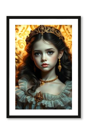 little princess with makeup and jewelry, retro hairstyle 