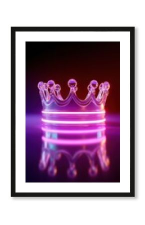 A crown made of glass and neon lights. The crown is purple and has a reflective surface. The image has a futuristic and artistic feel to it