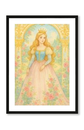 Elegant princess in floral garden.