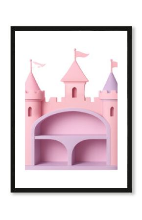 A wall shelf shaped like a castle, ideal for organizing fairy tale books and princess toys in a child?s playroom.