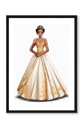 Beautiful black princess wearing luxurious golden dress posing