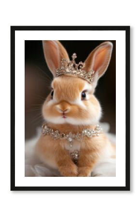 cute bunny dressed as princess wearing sparkling crown and jewelry