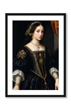 Renaissance-style painting portrait of a princess in gothic clothing, Generative A  