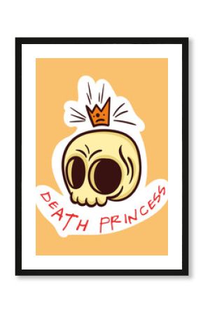 Colorful dead skull sticker with death princess lettering