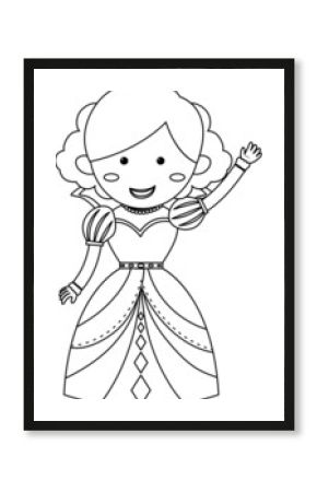 Cute princess doodle outline for colouring