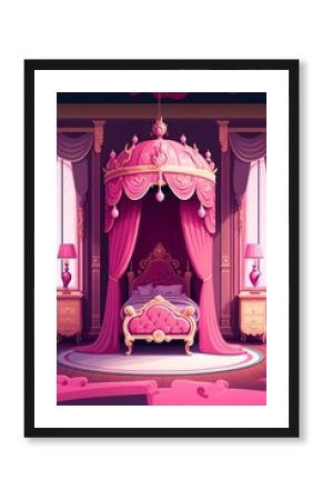 cartoon illustration, princess room, at home, palace or castle, generative AI