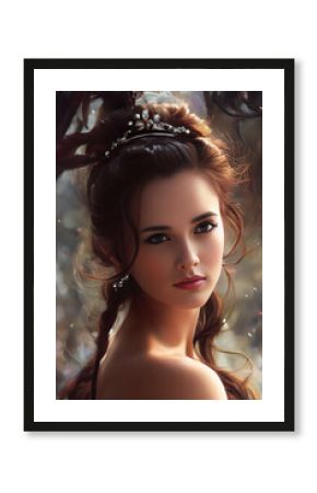 Oil painting portrait of a naked ancient princess with diadem. Created with Generative AI