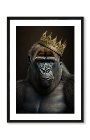King gorilla wearing a crown - Animal kingdom concept - generative AI