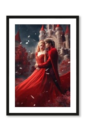 A prince and princess is standing in front of a castle. Generative AI