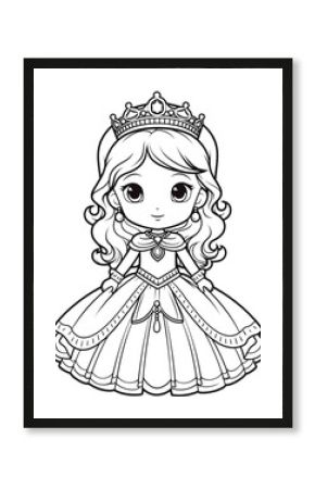 Outline art for a cute little beautiful princess suitable for coloring pages with a white background. 