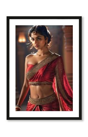 Beautiful Indian young woman like princess in traditional national dress. Generative AI