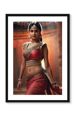 Beautiful Indian young woman like princess in traditional national dress. Generative AI