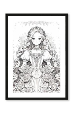 Coloring book for children, princess girl character.