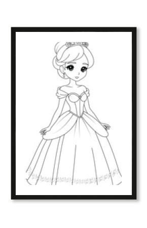 Coloring page chibi princess. Flat vector outline for kids coloring book