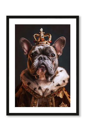 royal french bulldog in regal clothing, kingly portrait