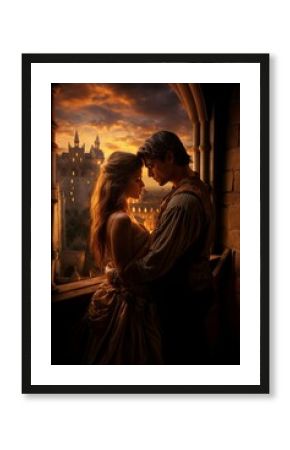 Renaissance Couple in Romantic Castle Embrace