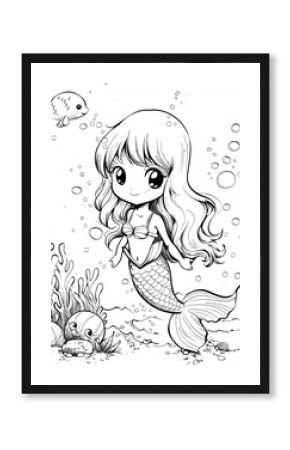 Vector Mermaid Coloring Pages for Toddlers and Kids