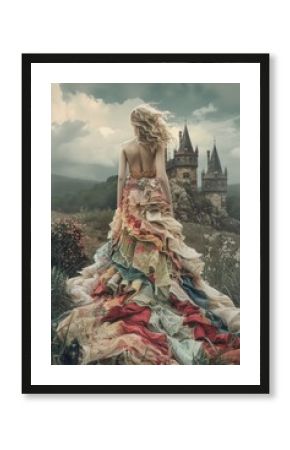  A fantasy portrait of a fairytale princess wearing a dress made entirely of scarves