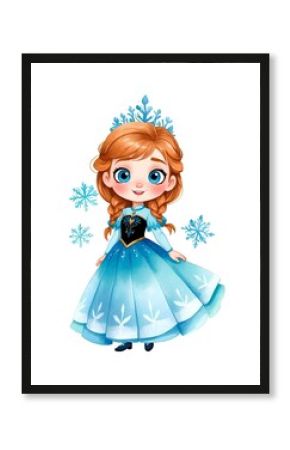 Watercolor baby princess, queen of ice, elsa, anna, birthday princess, girl 