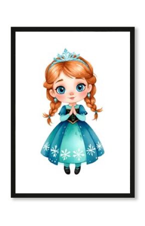 Watercolor baby princess, queen of ice, elsa, anna, birthday princess, girl 