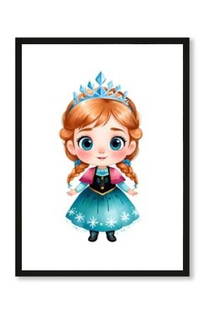 Watercolor baby princess, queen of ice, elsa, anna, birthday princess, girl 