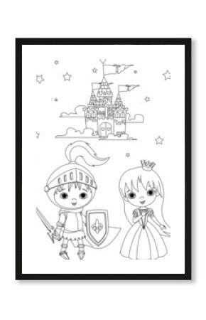Medieval knight and princess coloring page