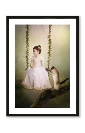 Sad princess and cat