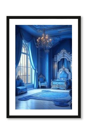 Charming blue bedroom with royal decor and luxurious furniture