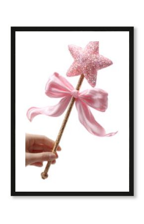  Star Magic Wand with Ribbon Bow. Pastel Witchy Prop for Halloween, Valentines and Fantasy Design.  isolated on transparent background with clipping path