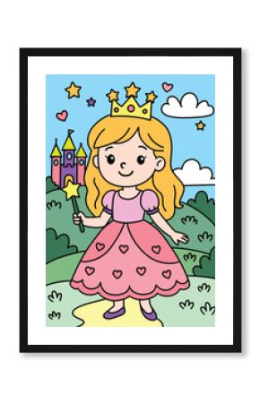 Cute princess with magic wand coloring page
