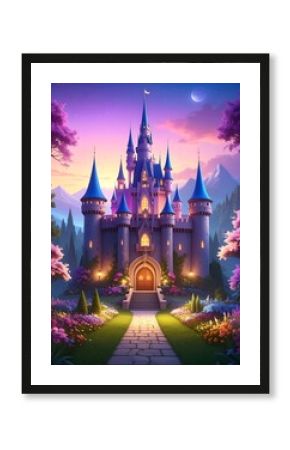 Magical fairytale castle at dusk