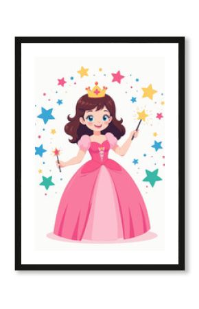 Smiling Princess with Magic Wand and Stars  