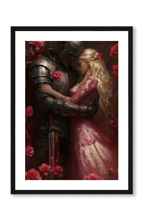 Fantasy princess and knight share romantic embrace