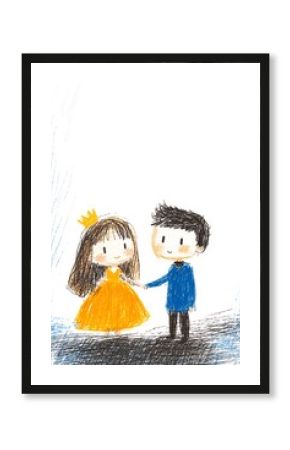 Charming Hand-Drawn Illustration: Sweet Couple Gently Holding Hands. AI Generated