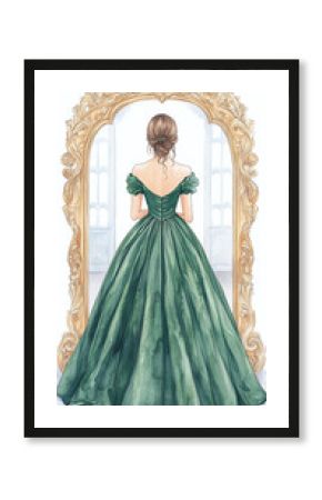 Emerald Green Gown in a Golden Mirror