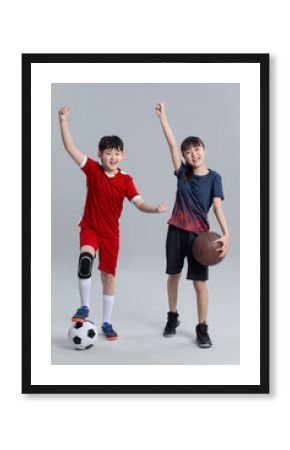 Cute soccer player and basketball player